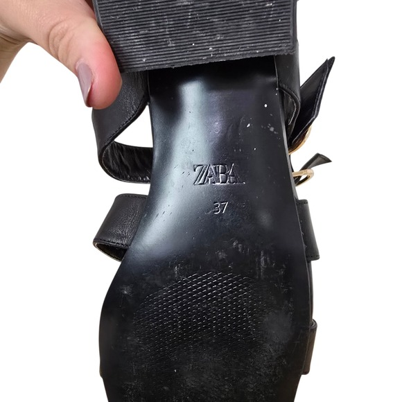 ZARA Black Gladiator Strappy Block Heel Sandals‎ Women Size 37 - Picture 3 of 6